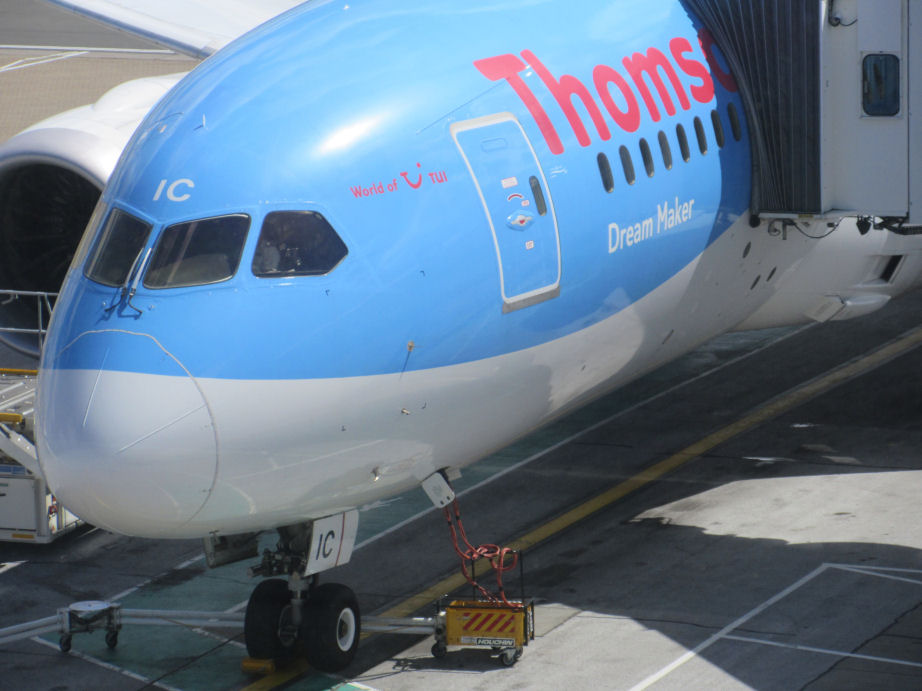 Boeing 787 Dreamliner in Tui livery at Gatwick Airport. Click Here to go the flights page.